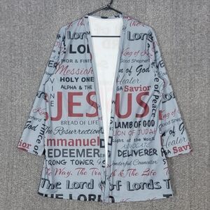 Jesus Christian Kimono Top Womens Large Gray 3/4 Sleeve Open Front Cardigan